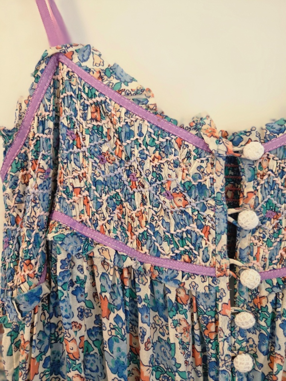 Free People maxi dress M baby doll bodice tiered smocked ribbon cowgirl boho - Picture 10 of 16